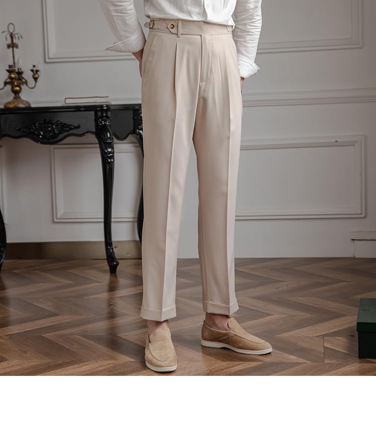 Men's Classic Pleated Dress Pants High-Waist Linen Blend Formal Business Slacks Light Breathable Casual Summer4