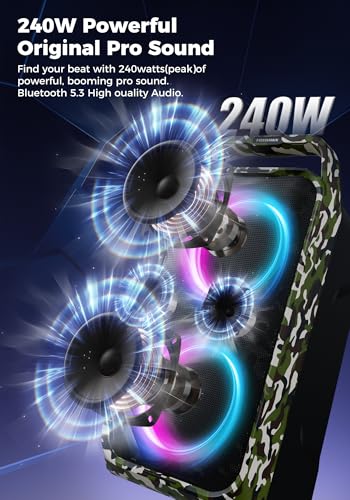 Image of Foxdawn Portable Bluetooth Speaker: 240W Peak Powerful Loud Sound Deep Bass Wireless Boombox Large Subwoofer 15 Hours Battery Life Fast Charging with Led Light Show for Party Outdoor Camping Backyard