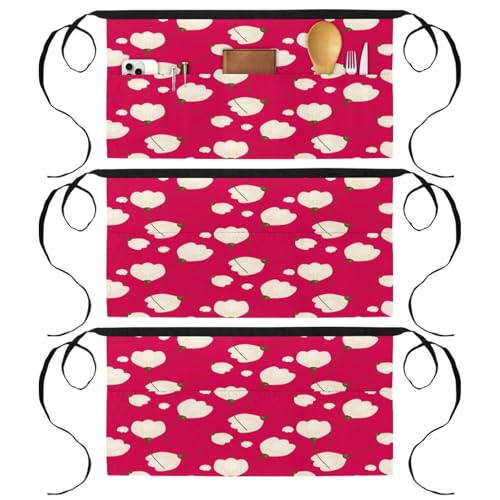 Demi-tablier pour cuisine et service restaurant avec poches motif floral