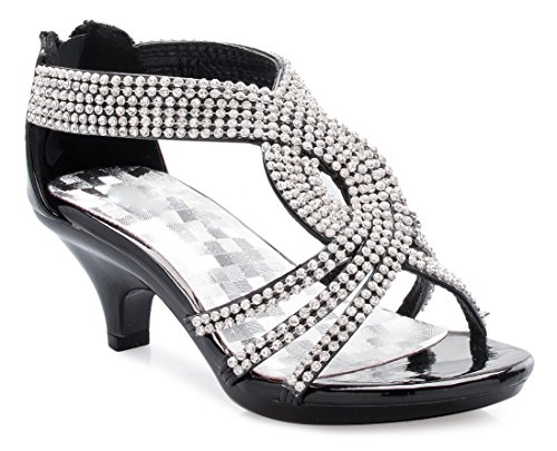 Image of Olivia K Girls' Kids Open Toe Strappy Rhinestone Dress Sandal Low Heel Shoes - Wedding, Dress, Dance, Flower Girl