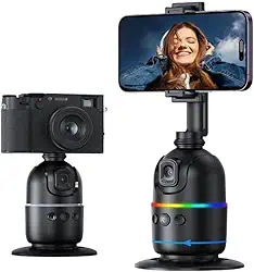 Suporte de Celular com Estabilizador Gimbal 360°, Rastreamento Facial Inteligente, Rotação Automática, Ideal para Lives e Vídeos, Cor Preta