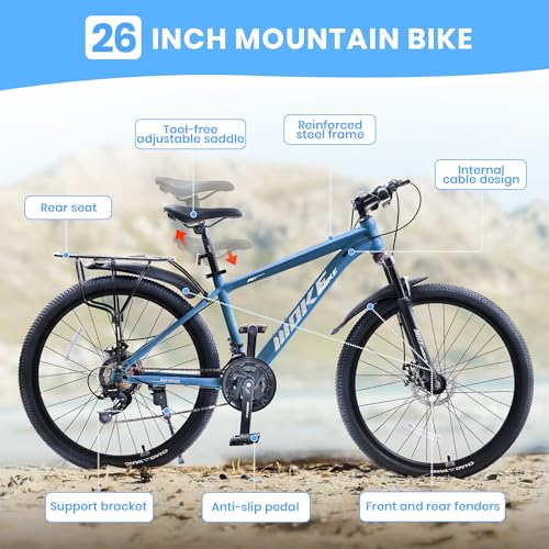Image of DEYGIA 24 26 inch Mountain Bike for Boys and Girls, 21-Speed Drivetrain, Kids Mountain Bike with Rear Rack, Suspension Fork, Dual Disc Brakes, Internal Cable, Kids' Bicycles with Multiple Colors