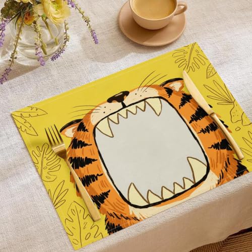 Set de table antidérapant contre les taches tigre orange 6x