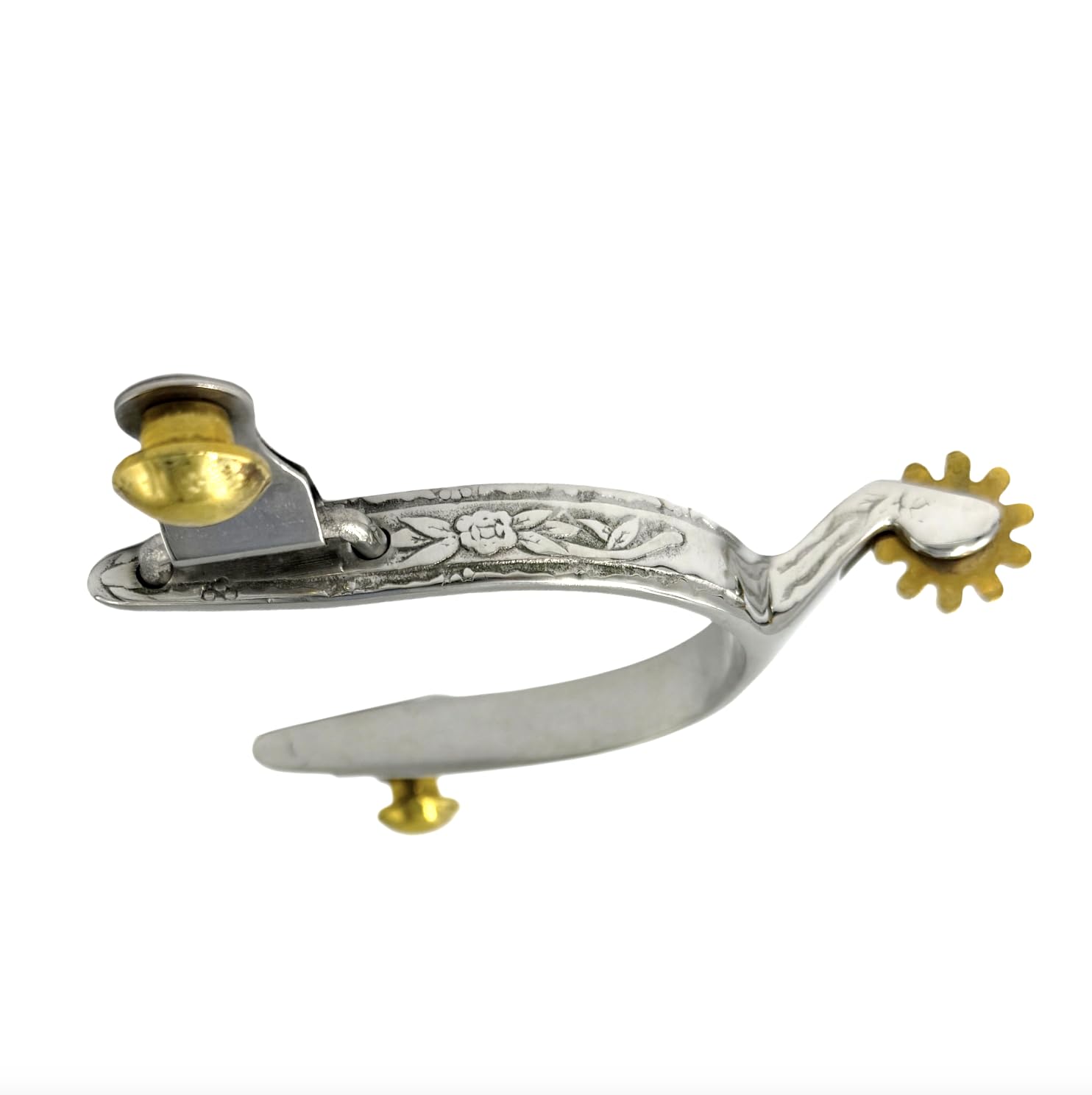 Equine Smile ES1066 Western Stainless Steel Spores Rose Flower Pattern with Sun Wheel Copper Rowel Cowboy Riding Spores Horse Pores Rustproof Horse Boat Roper Spurs