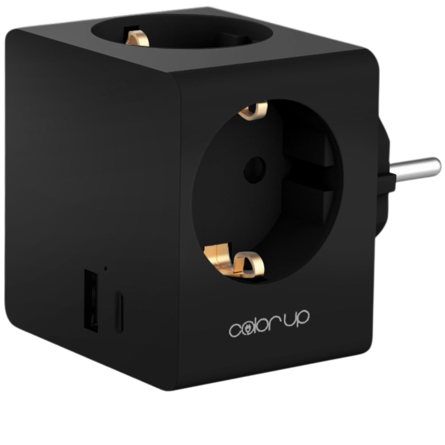 COLOR UP Steckdosenwürfel ohne Kabel, 5in1 Steckdosenadapter für DE/NL/ES/SE/FR, Mehrfachsteckdose für USB A/C + 3X C E/F, Mehrfachstecker für Steckdose mit Überspannungsschutz & Kindersicherung