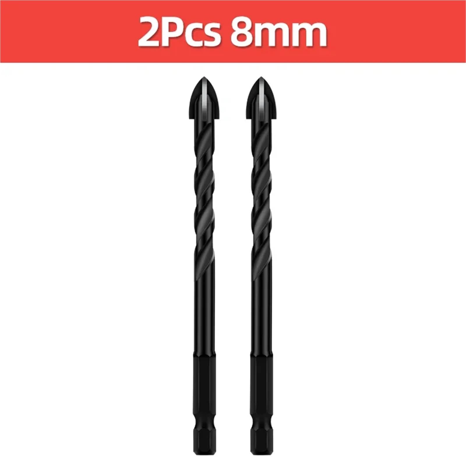 Lot de 2 forets hexagonaux en forme de croix pour verre, béton, carrelage en céramique, carbure de tungstène et alliage dur 3, 4, 5, 6, 8, 10, 12 mm (2 pièces, 8 mm)