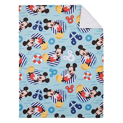 Image of NoJo Disney Mickey Mouse Summertime Splash Blue, Orange, Yellow, and White Super Soft Sherpa Baby Blanket