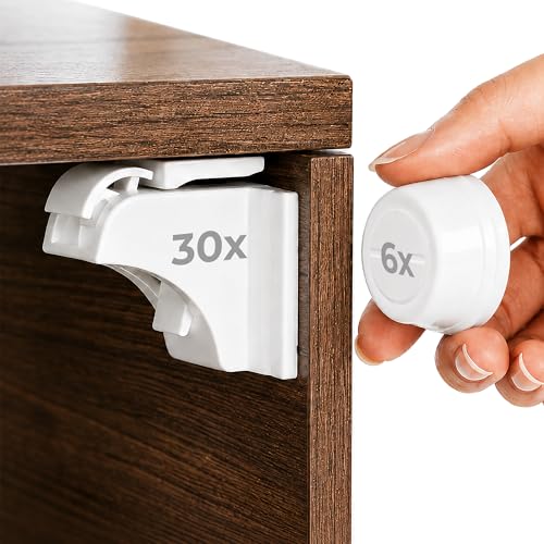 Hoffenbach Magnetische Kindersicherung 30 Schlösser + 6 Schlüssel – Schranksicherung & Schubladensicherung ohne Bohren… – Ansicht 1