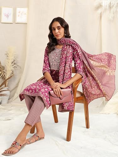 Image of MIRCHI FASHION Women's Straight Fit Pure Cotton Printed Kurta Set with Dupatta and Trouser