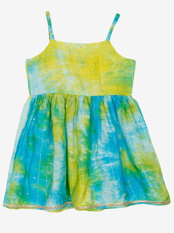 Image of Saka Designs Tie & Dye Blue and Sea Green Jhabla and Dhoti