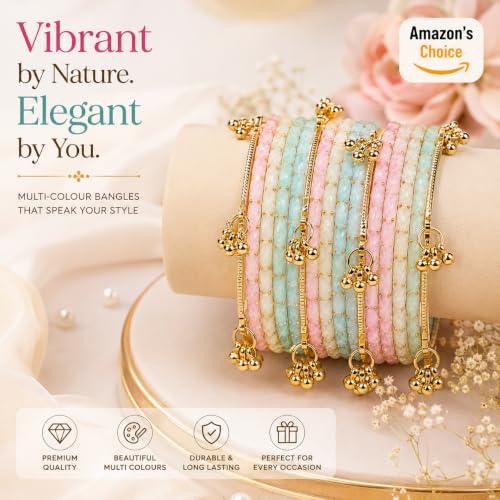 Image of Kashmiri Ghangharoo Glass Bangle Set for Women| Light Weight Bangles | Traditional Transparent Fancy Glass Chudi Set for Wedding, Party.