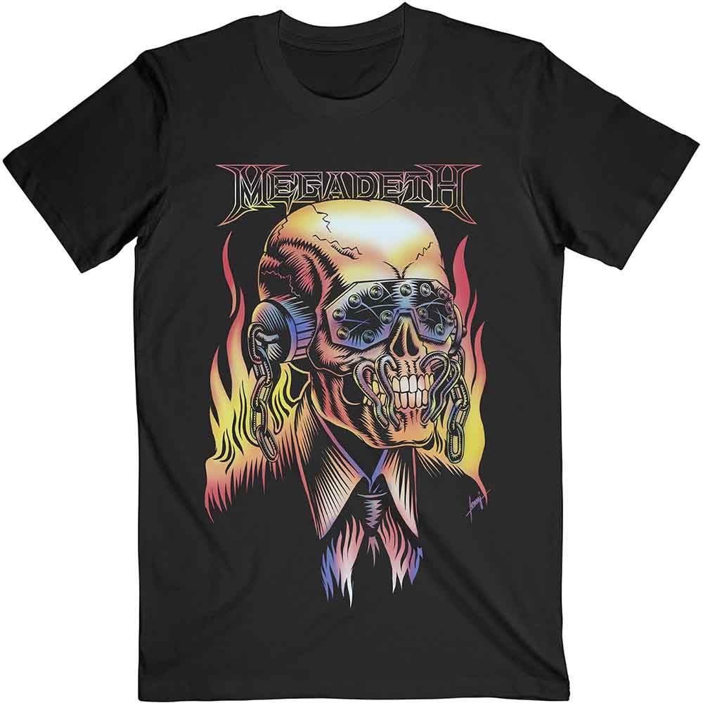 Megadeth T Shirt Flaming Vic Band Logo Official Mens Black L