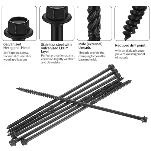 18 Pcs Timber Screws, 6.7 x 200mm Timber Fixing Screws, Hex Head, Coach Screws - Image 3