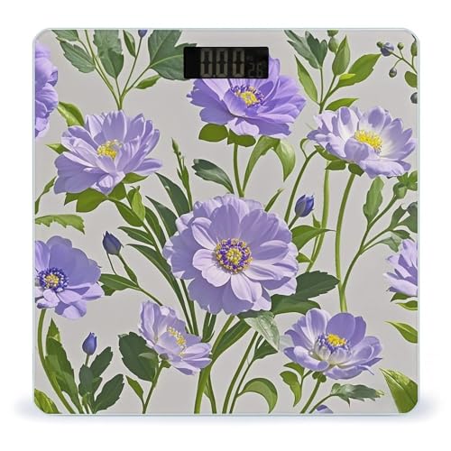 Báscula digital de baño estilo flor púrpura con pantalla LCD grande miniatura 1