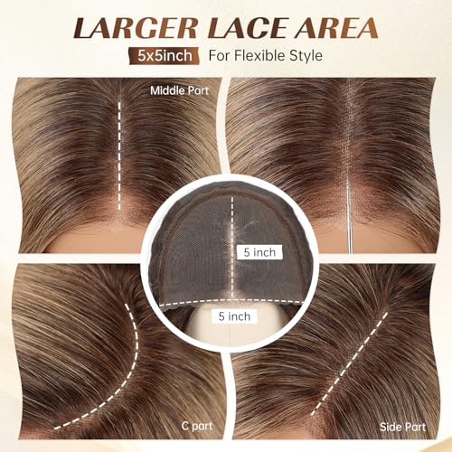 Image of KKU 16 Inch Human Hair Wigs for Women,5x5 Lace Front Wigs Human Hair,wigs for women (Ombre Ash Blonde)