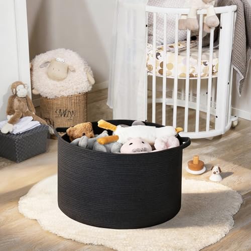 Image of MEGASKET Large Black Blanket Basket, 22 inch X 22 inch X 14 inch Woven Rope Bin for Storage, Kids Dog Toy Storage Box Organizer Bins, Blanket Holder for Living Room, Decorative Wicker Basket for Organizing