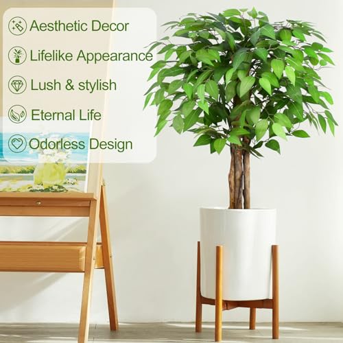 Image of 3ft Ficus Artificial Trees with Natural Curved Trunks, 36 inch Tall Lush Faux Tree for Home Decor Indoor, Green Lifelike Fake Ficus Tree Artificial Plants