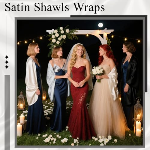 5 Pack Shawls and Wraps for Evening Dresses Satin Women Long Scarf Shawls for Wedding Bridal Bridesmaid Party Gift4