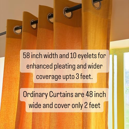 Image of RANGBHAR Handloom 100% Cotton Curtains for Door, Premium Extra Wide Curtains, 70-75% Room Darkening Cotton Curtains 5 Feet Long Set of 2 with Eyelets, (Yellow, Window-5 Feet X 5 Feet)