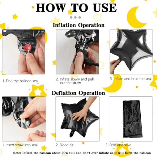 Image of Star Balloons, 18 Inch Foil, 10 PCS Black, Decorative-Balloons, General Celebration, Adult, Unisex Adult, Unisex, Star, Aluminum, 18 inches, Aluminum Foil, Sturdy, Reusable