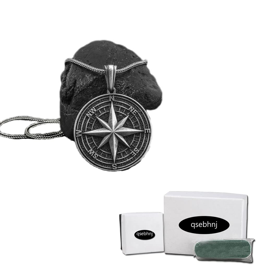Nordische Wikinger-Halskette Schwarz Odin Nordische Kompass-Anhänger-Halskette Wikinger-Talisman-Anhänger-Halskette Nordischer Wikinger-Schmuck für Männer mit Geschenkbox,Schwarz