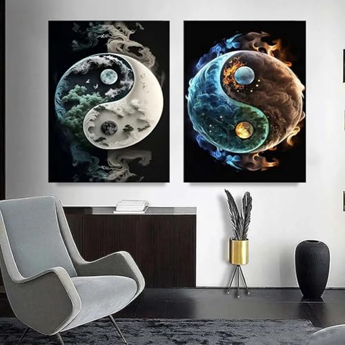 Toile Yin et Yang XINBAO grand cadre pour habiller un mur blanc vide 60x110