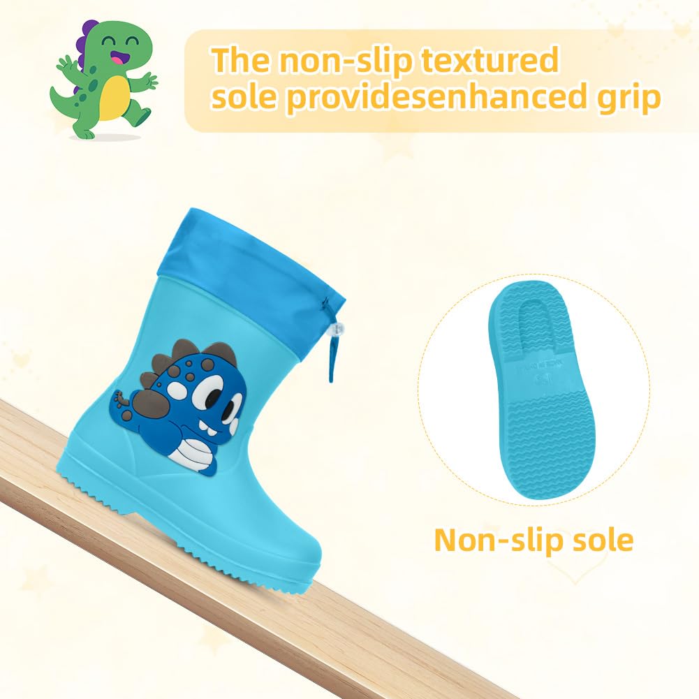 Aomig Botas de Agua Niños, Botas de Lluvia de Dinosaurio, Impermeable y Antideslizante con Cordón Ajustable en el Cuello, Bota de Agua Ligera — view 5