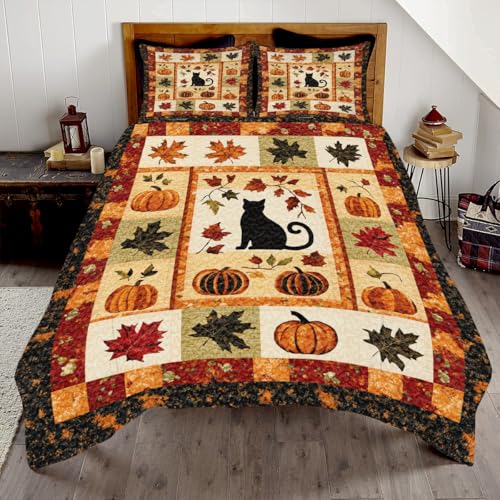 Vintage Autumn Quilt Maple Leaf Patchwork Bedding | Retro Fall