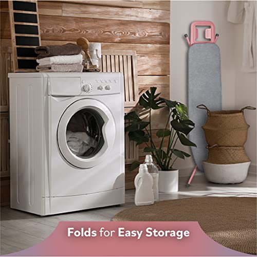 Bartnelli Classic Ironing Board | Made In Europe | Premium Iron Board With 4 Layered Cover & Pad, Height Adjustable Up To 36" Features A Safety Iron Rest, 4 Steel Legs (43X14) (Rose/Gray) #TOP2