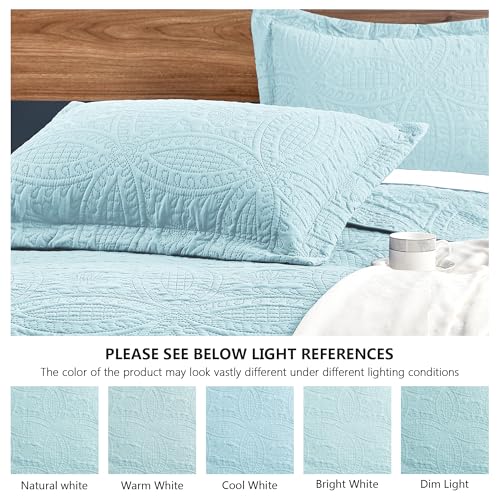 Love's cabin California King Size Quilt Set Spa-Blue Bedspreads - Soft Summer Lightweight Polyester Bedspread- Modern Style Coin Pattern Coverlet for All Season - 3 Piece (1 Quilt, 2 Pillow Shams)