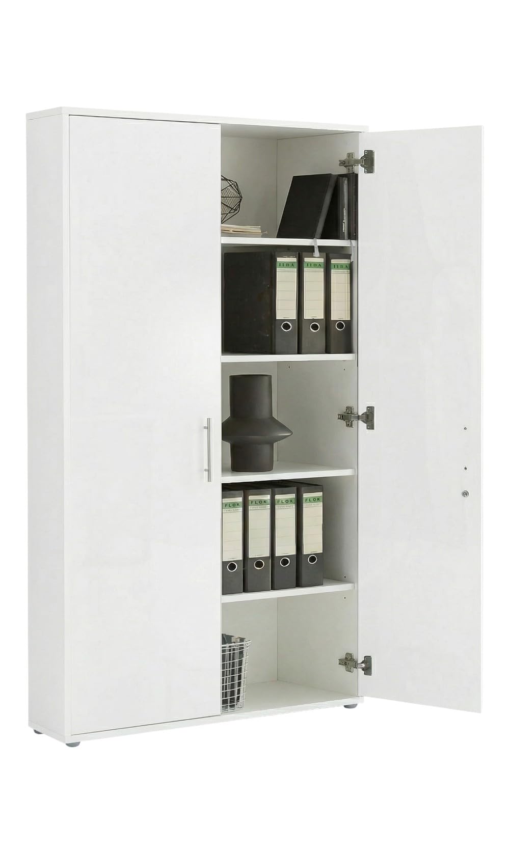 Aktenschrank Tabor hoch Büroschrank mit 2 Türen 84,4 cm breit abschließbar (weiß/weiß matt)