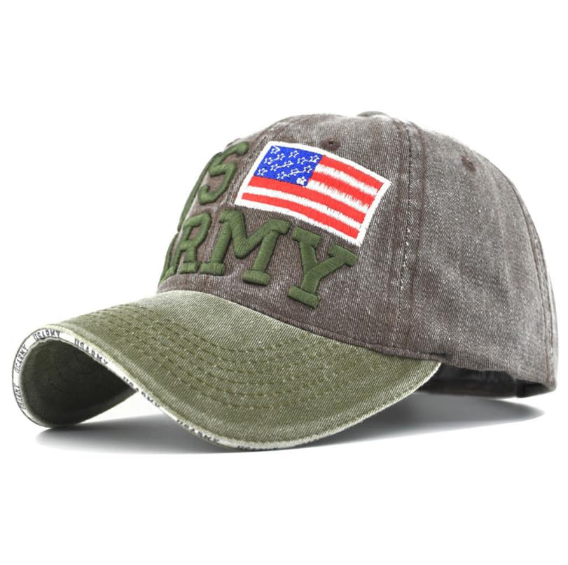 Image of Denim Us Army Flag Style Cotton Embroidered Adjustable Baseball Cap for Adult Men Women Unisex