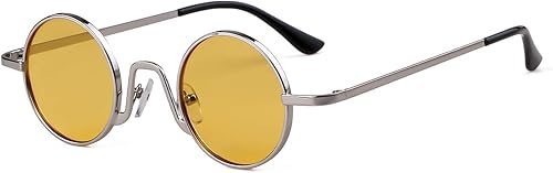 SORVINO Gafas de sol redondas pequeñas retro para hombres y mujeres, marco de metal estilo vintage