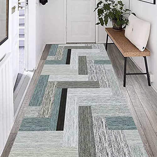 Tapis long de couloir géométrique lavable et gris doux