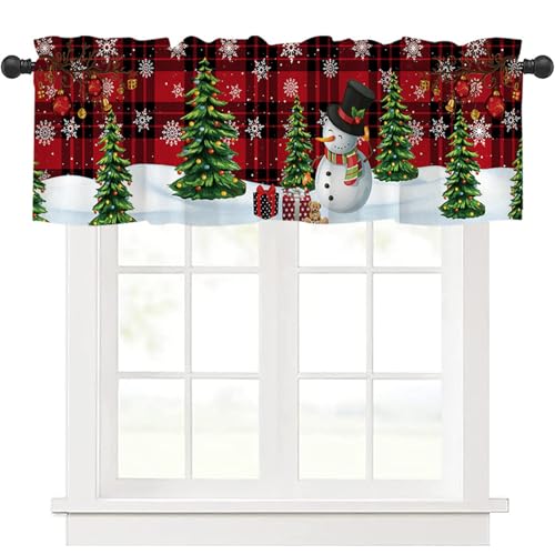Vestiones navideñas para ventanas, muñeco de nieve de 137x45 cm impreso por cenefa navideña, cortina decorativa de vacaciones para las decoraciones de ventanas de dormitorio de baño de cocina (estilo