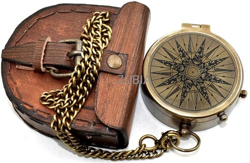 Brújula de latón vintage con estuche de cuero miniatura 5