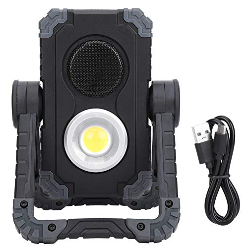 Image of Mtlavishness Work Light Outdoor Lamp 1000lm Rechargeable COB LED with Adjustable Bluetooth Speaker, Retractable Rotating Bracket, IP44 Waterproof for Camping, Auto Repair,