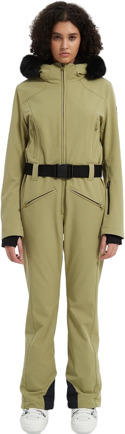 Women's One Piece Snowsuit Ski Suit Slim Fit High Collar Hood Zipper Jumpsuit Snowboard Waterproof Windproof Jacket - Image 8