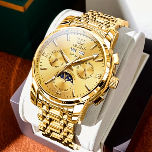 Image of OLEVS Mens Automatic Watches Skeleton Mechanical Self Winding Luxury Fashion Dress Wrist Watch Luminous Waterproof