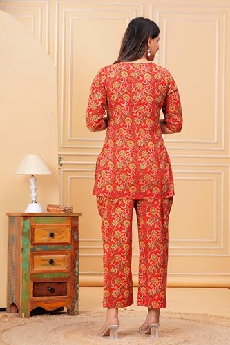 Image of Women Cotton Printed Co-Ord Set Kurta with Pant Set | Cotton Floral Printed Anarkali Maternity Feeding Kurta with Zipper /Maternity