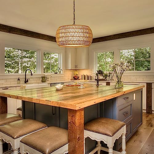 Pauful 230313A1 Rattan Farmhouse Chandelier Light Fixtures, 5-Lights Boho Large Pendant Light,Hand Woven Chandeliers For Dining Room thumb #1