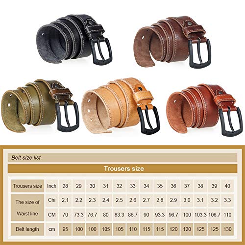 Cinturón Ajustable de Cuero Genuino, Cinturón for Hombre Cinturones de Cuero Genuino for Hombres Cinturón de Cuero Real con Hebilla Negra Mate de Metal Duro(Red Brown,120)