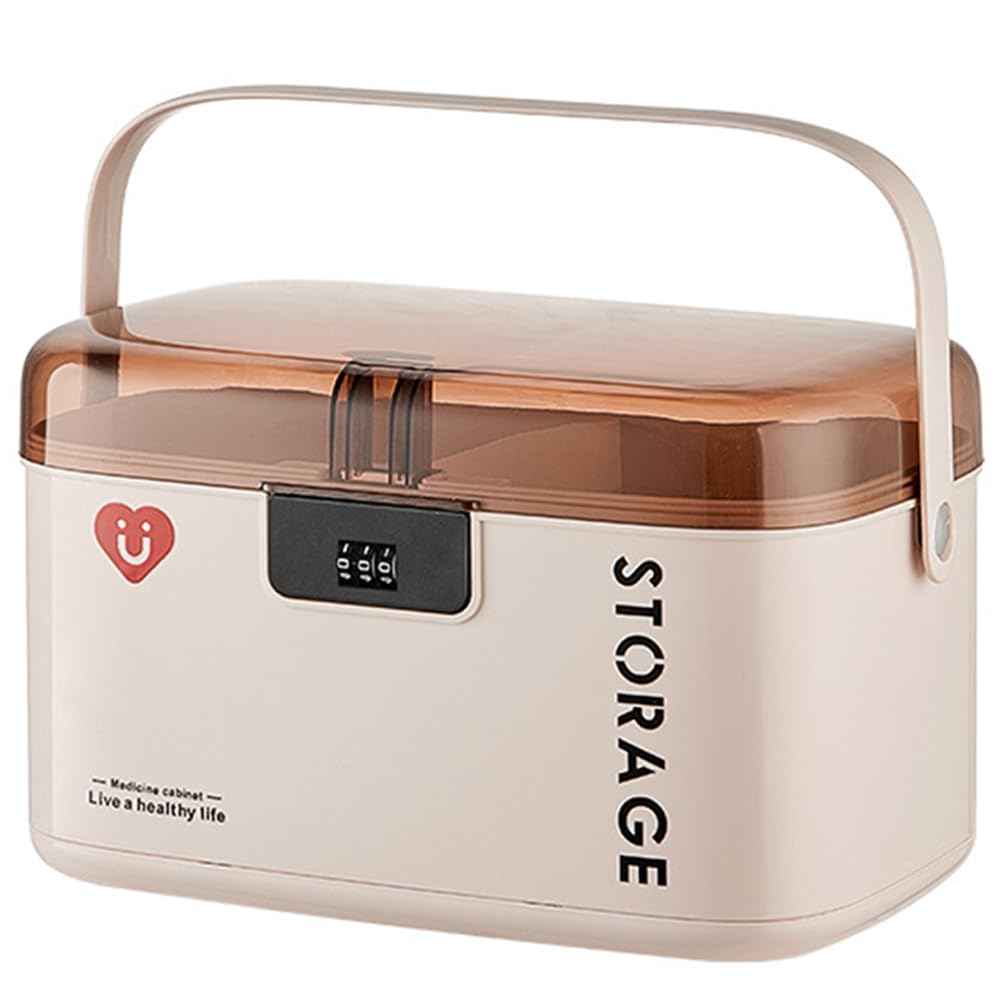 SINBINTA Lockable Medicine Box with Code, 2 Layers Household Medicine Storage, Portable First Aid Box with Lid, Multi-Grid Medicine Cabinet with Handle for Home Office (20cm)
