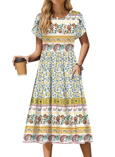 Image of Zeagoo Womens Summer Dresses Casual Aline Midi Dress Short Sleeve Floral Tshirt Dress Flowy Beach Sundresses with Pockets