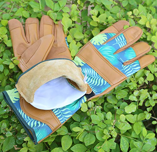 Olson Deepak Womens Gardening Gloves With Grain Leather For Yard Work, Rose Pruning And Daily Work Perfect Fitting For Women, Long Cuff Rose Garden Gloves With Fashion Palm Leaf Pattern (Long-Cuffs-Xl) #TOP2