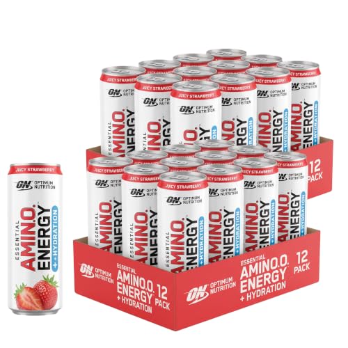 Optimum Nutrition Amino Energy Sparkling Hydration Drink,Electrolytes,Caffeine,Amino Acids,BCAAs,Sugar Free,Juicy Strawberry,12 Fl Oz,(Packaging May Vary),12 Count (Pack of 2)