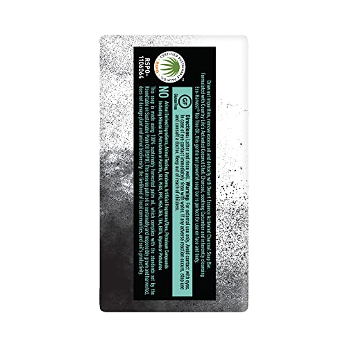 Desert Essence, Activated Charcoal Soap Bar 5 Oz (Pack Of 4) Sustainable Palm Oil - Cucumber & Eco-Harvest Tea Tree Oil - Detoxifies, Cleanses & Removes Impurities #TOP3