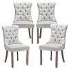 Upholstered Dining Chairs Set of 4 with Button Tufted Linen Chair with Solid Wood Legs for Dining Room Living Room Bedroom Kitchen Beige