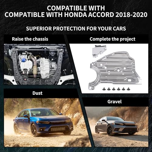 Image of Engine Splash Guard Shield Under Car Shield Cover Compatible with Honda Accord 2018 2019 2020 2021 2022,74116TVAA00 74116-TVA-A00 Engine Splash Guard,Aluminum Engine Case Guard