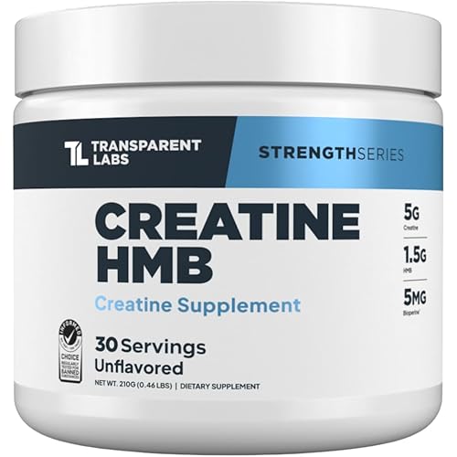 Transparent Labs Creatine HMB - Creatine Monohydrate Powder with HMB for Muscle Growth, Increased Strength, Enhanced Energy Output, and Improved Athletic Performance - 30 Servings, Unflavored